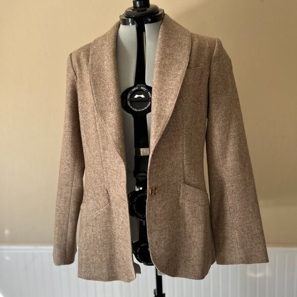S.B.II by Bitterman 100% Pure Wool Beige Blazer | Vintage 70s Shawl Lapel 13/14 - Picture 7 of 9